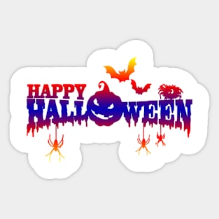 Happy Halloween pumpkin spider and bats Sticker